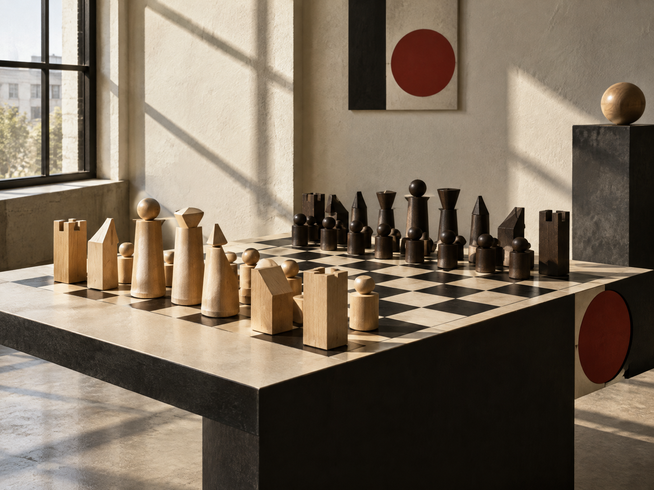 Bauhaus-inspired geometric chess set
